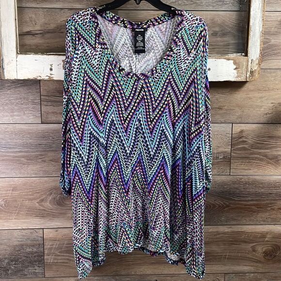 Premise Womens Blouse Top, Multicolor Chevron Pattern,Size XXL, Black Multicolor - Picture 1 of 7